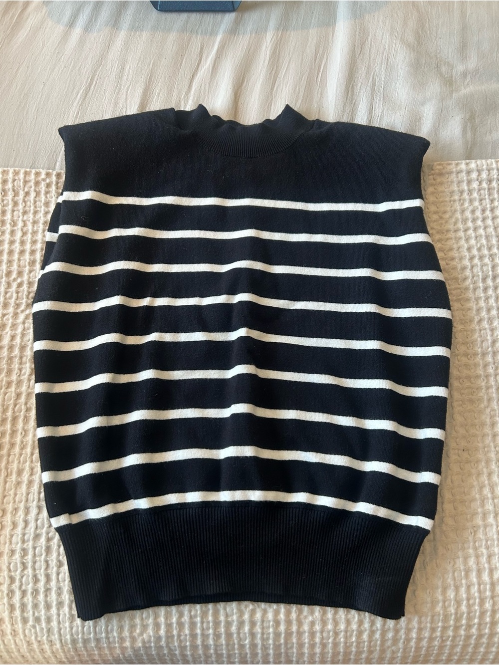 Black and White Striped Sleeveless Knit Sweater